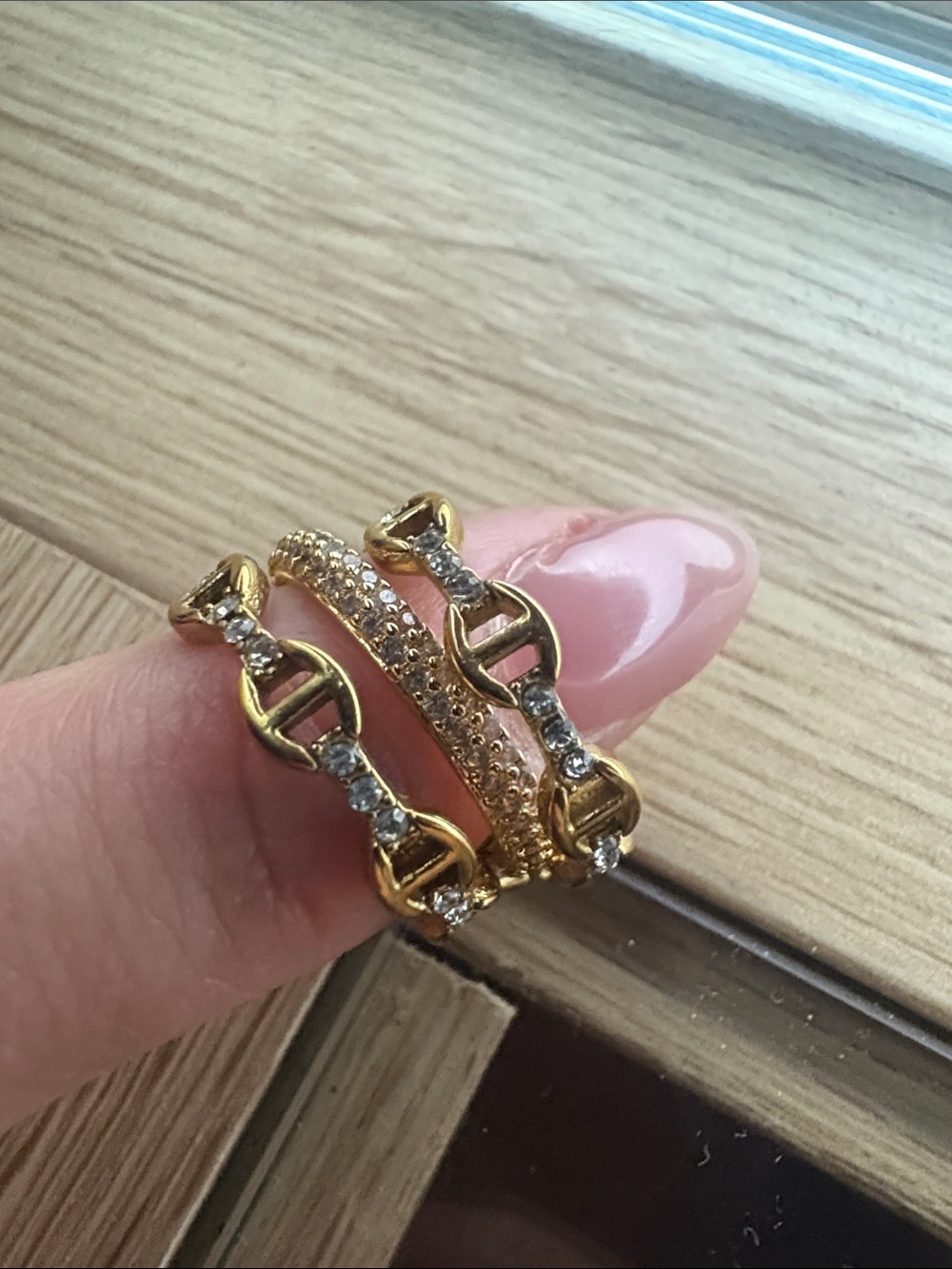 Gold Crystal-Accented Women's Stacking Ring Set